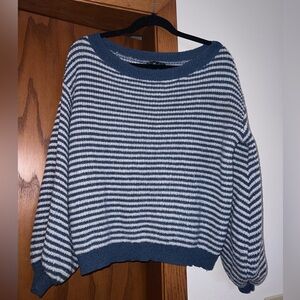 Emery Rose Blue Striped Cropped Knit Sweater | Size S